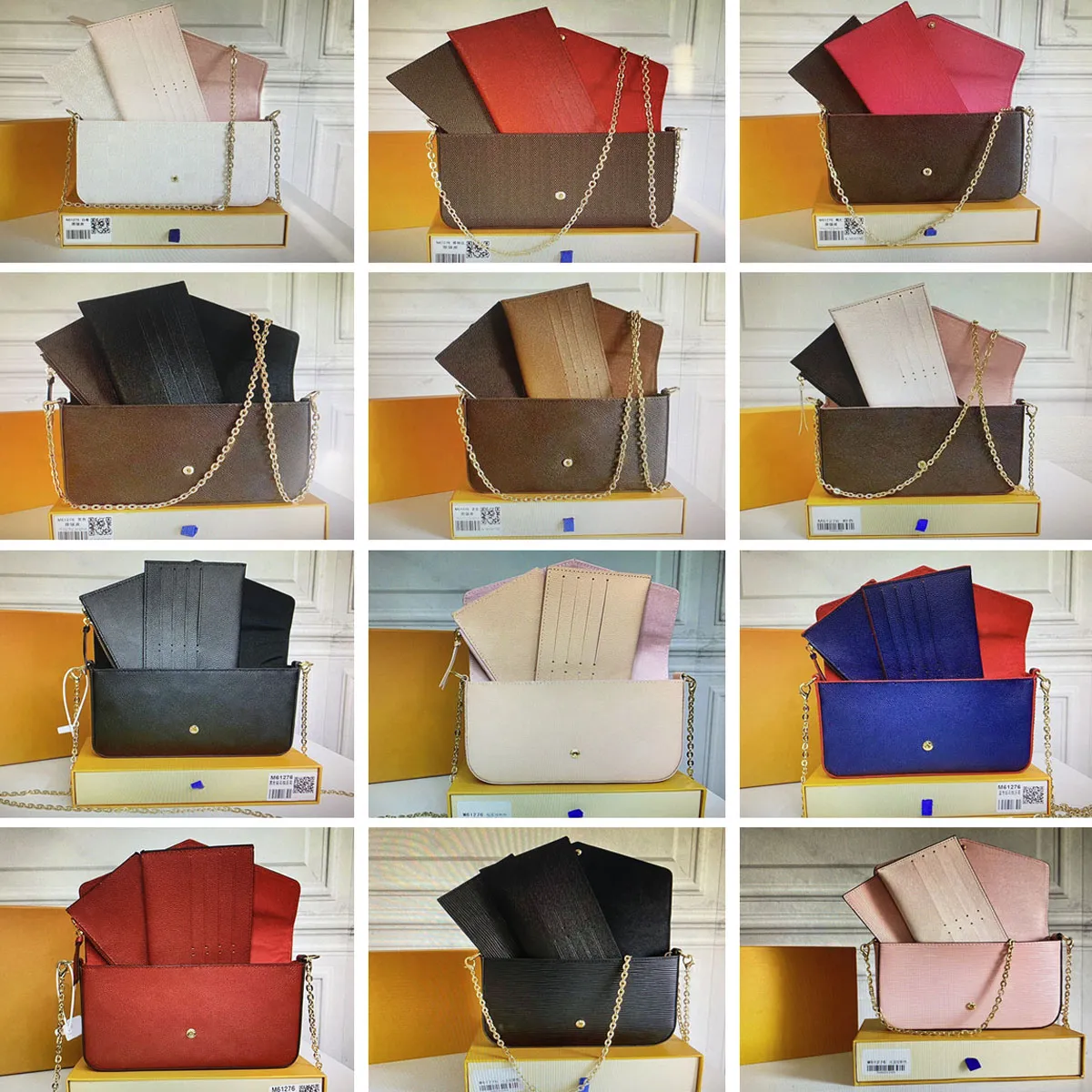 Varie borse a catena di lusso POCHETTE borsa a tracolla di design borsa a tracolla da donna goffrata vecchio fiore moda borsa a tracolla femminile porta carte portafoglio con scatola