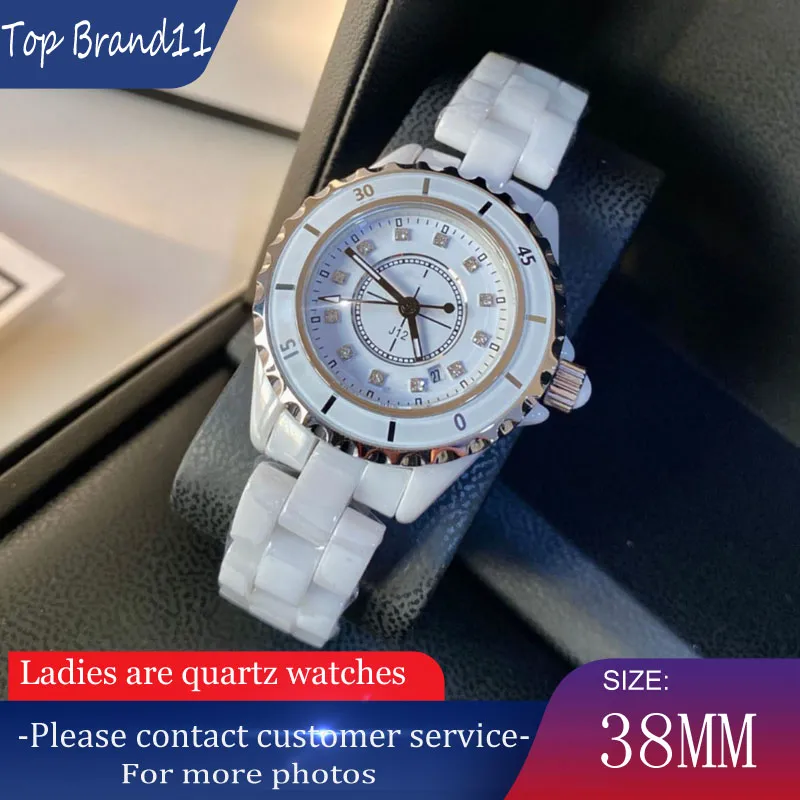 Ladies Quartz Watch Noble Elegant Luxury High Quality Ceramic Stone Face 38mm Top Brand Waterproof White Diamond Bracelet Stainles296b