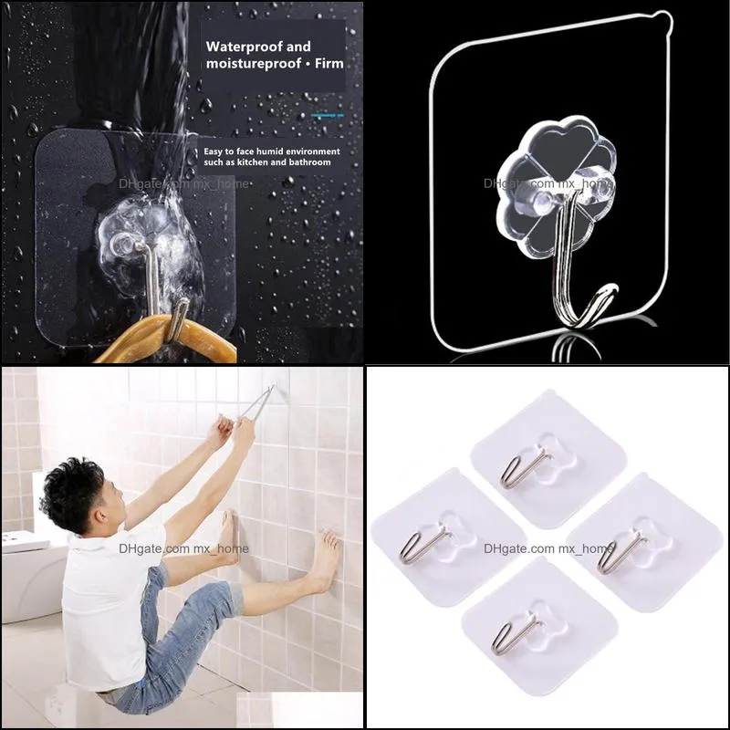 Hooks & Rails 3Pcs 6cm*6cm Strong Transparent Wall Hanger Rack Space Saver Waterproof Flower Adhesive For Kitchen Bathroom Accessories