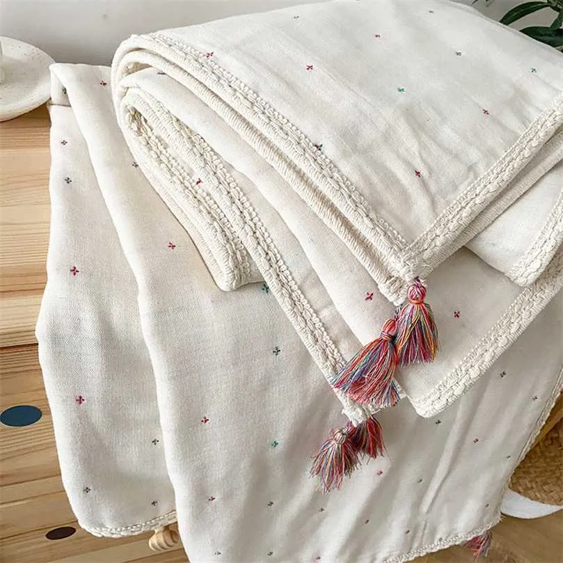 Född baby swaddling filtar 6 lager muslin organisk filt swaddle wrap mjukt toddler barnvagn sängkläder böhmen 211105