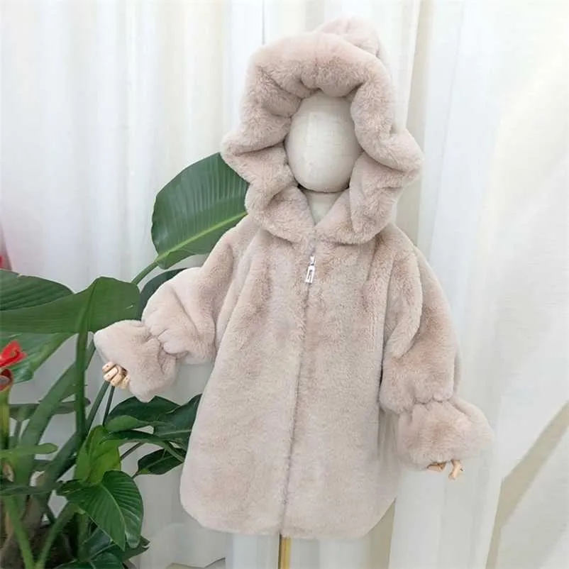 Girls Faux Fur Coat Casual Warm Sunflower Hooded Wool Coats And