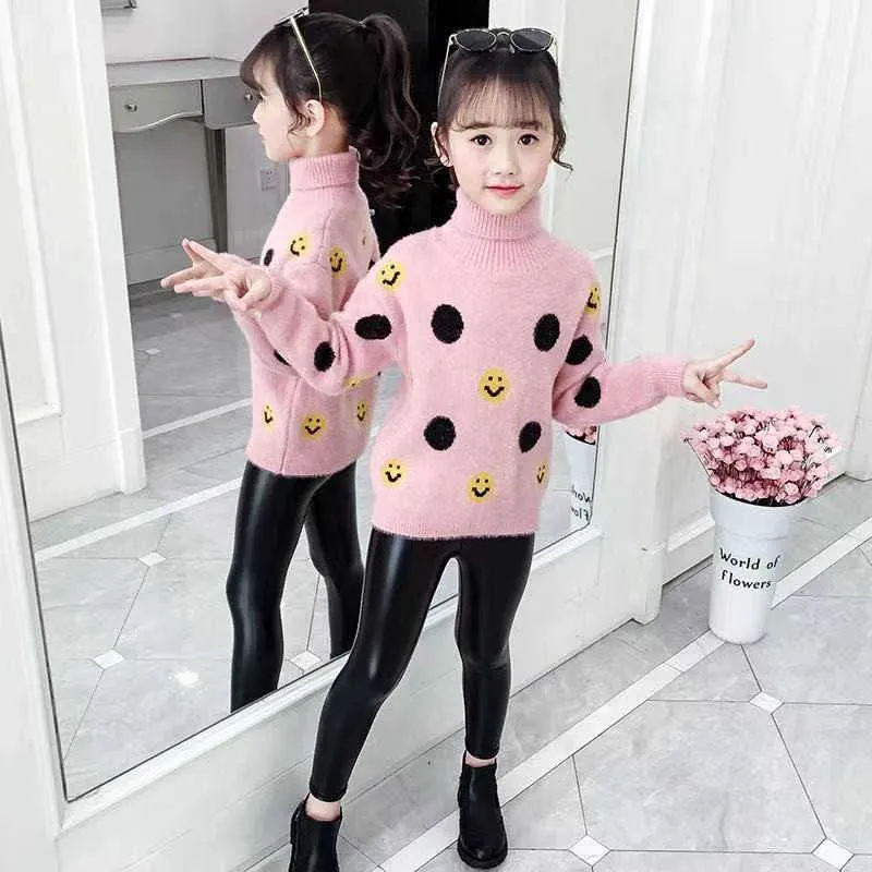 Flickor Sweater Kids Coat Outwear 2021 Elegant Plus Velvet Tjockerad Varm Vinter Höst Toppar Fleece Jul Barnkläder Y1024