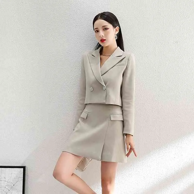 Ladies Two Piece Set Spring Autumn Sleeveless Solid Spaghetti Straps Dress + Short Coat Women Office Business Outfit Suits 210514