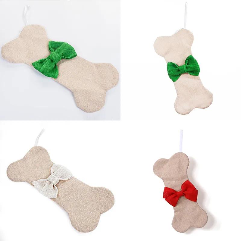 Chaussettes de noël à Sublimation, os de chien, sacs de père noël avec nœud, ornement de réveillon de noël, bas cadeau pomme bonbon