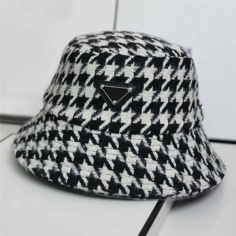 디자이너 버킷 모자 패션 캡 남자 여성 피트 모자 브랜드 고품질 고급 패션 어부 Houndstooth Sun Caps Woolen Hat221K