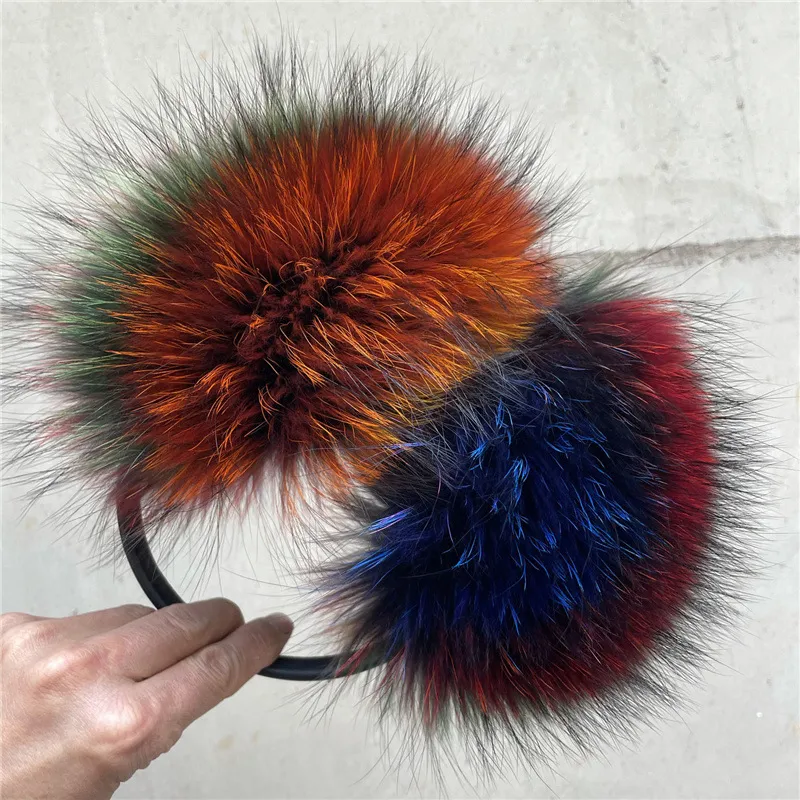 Rainbow Color Fox Fur Earmuffs Warm Protection Earmuff Genuine Leather Bracket Ear Covers Winter Earmuffs