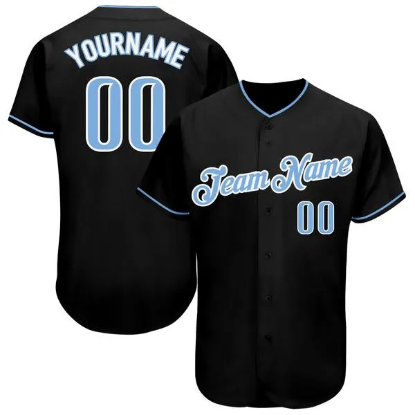 Individuelles schwarzes hellblau-weiß authentisches Baseball-Jersey