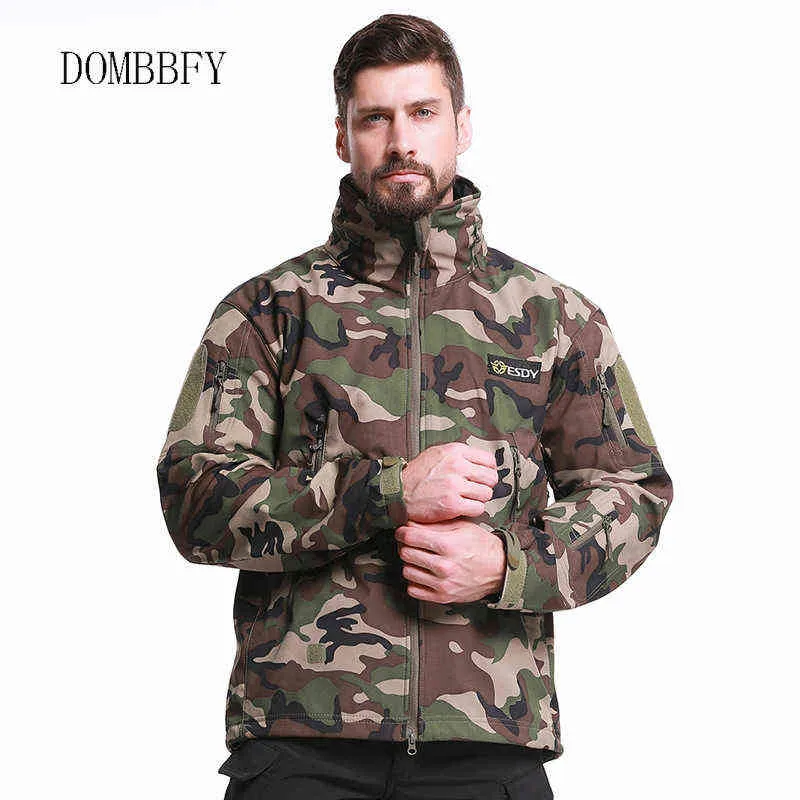 Jas Mannen Militaire Camouflage Shark Huid Soft Shell Waterdichte Hooded Leger Tactische Jassen Mens Winter Warm Fleece Hooded Jas Y1109