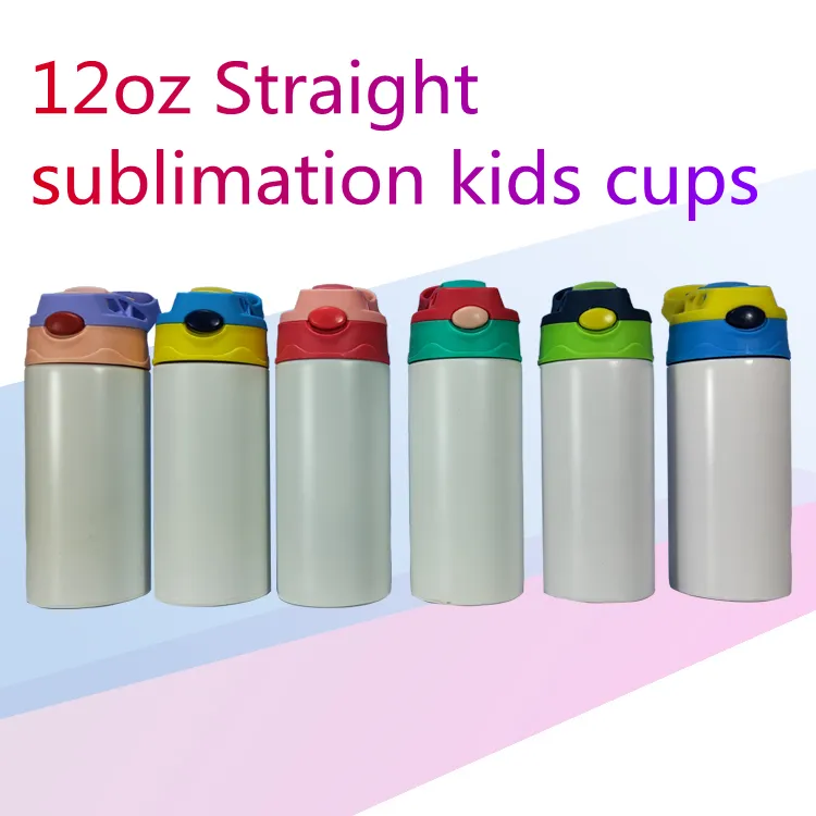 12oz Straight Sippy Cups Blank Sublimation Tumblers 6 Färger Stainless Steel Babyflaska Dubbelvägg Vakuum Portable Feeding Nursing Drinking Kids Muggar