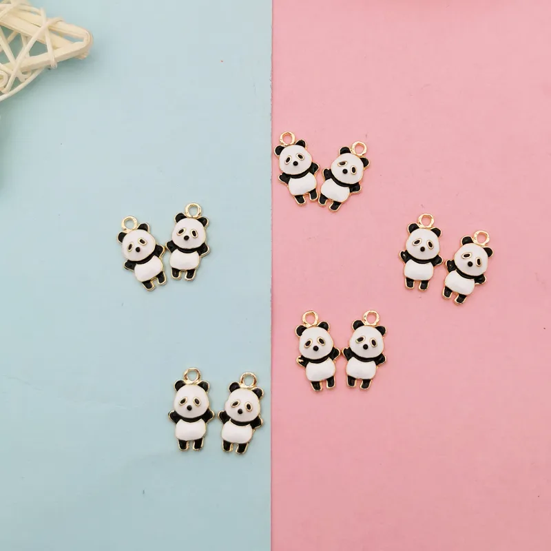 Boucles d'oreilles Panda mignon, pendentif en émail, breloques, résultats de bijoux, Kawaii, collier, Bracelet, petit accessoire 10x18mm, 10 pièces