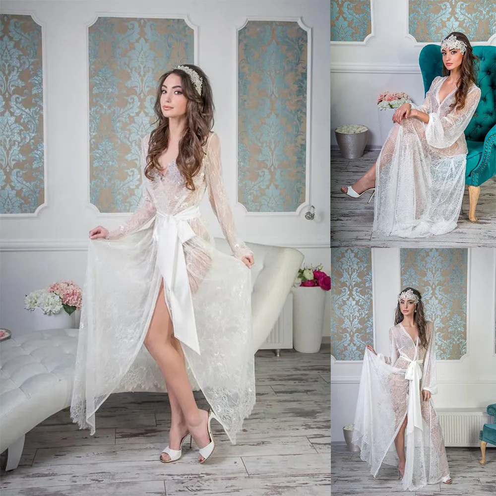 2021 Eleganckie suknie wieczorowe V Neck Długie Rękawy Aplikacje Koronki Przeglądaj przez Sukienka Macierzyńska Luksusowe Luksusowe Suknie do fotografii Szaty Babyshower Custom Made