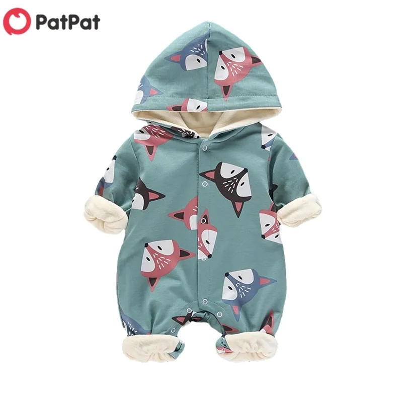 Aankomst Winter Warm en Zachte Mooie Hooded Lange Mouwen Fleece Voering Babykleding 210528