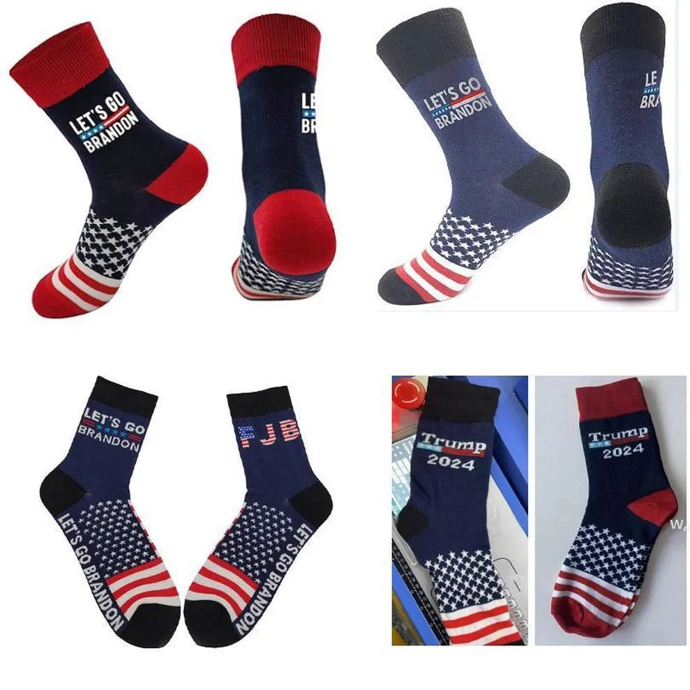 Lets Go Brandon Trump Chaussettes 2024 Élection Américaine Parti Fournitures Drôle Chaussette Hommes Et Femmes Coton Bas Nouveau LLF13870