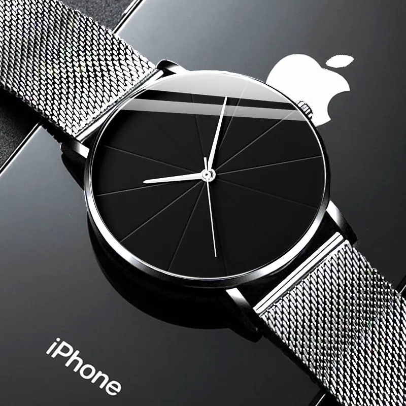 Wristwatches Fashion Mens Minimalist Watches Luxury Stainless Steel Mesh Belt Quartz Watch Simple Men Business Casual Clock Relogio Masculin