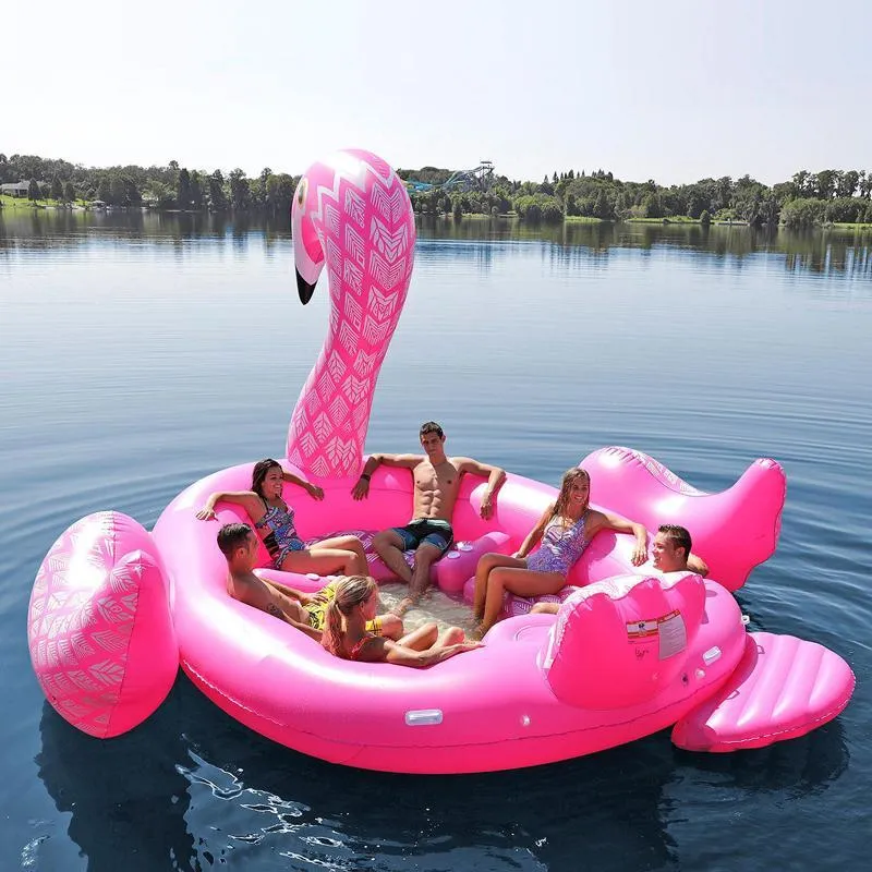 6-7 Person Inflatable Giant Pink Flamingo Pool Float Large Lake Float  Inflatable Unicorn Peacock Float Island Water Toys swim Pool254N