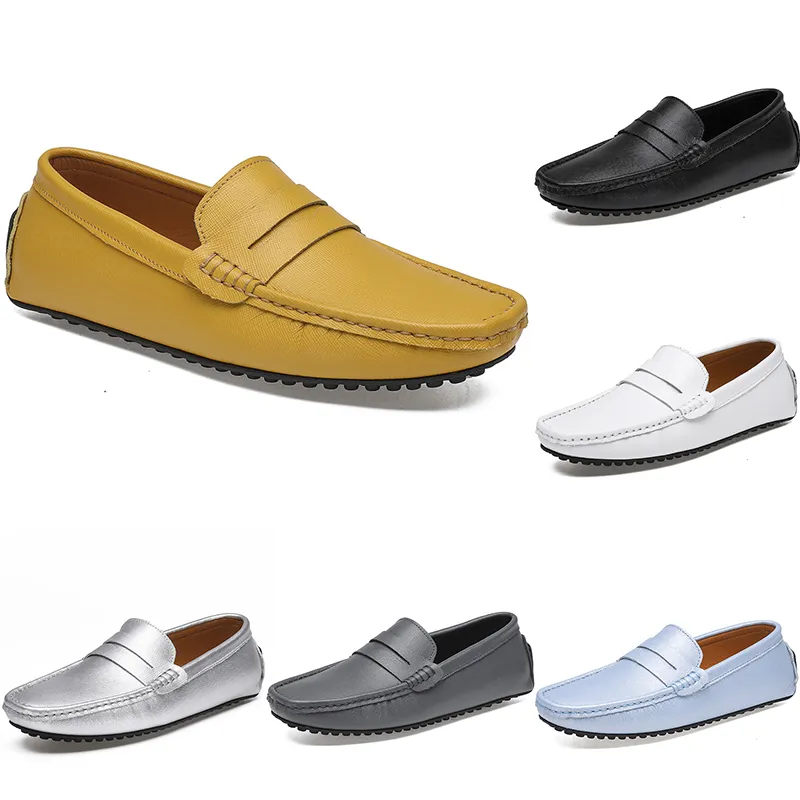 Sapatos de condução ocasional dos homens de couro homens macios Moda Moda Negro Negro Branco Azul Prata Amarelo Calçados Cinzentos All-Match Lazy Cross-border 38-46 Color98