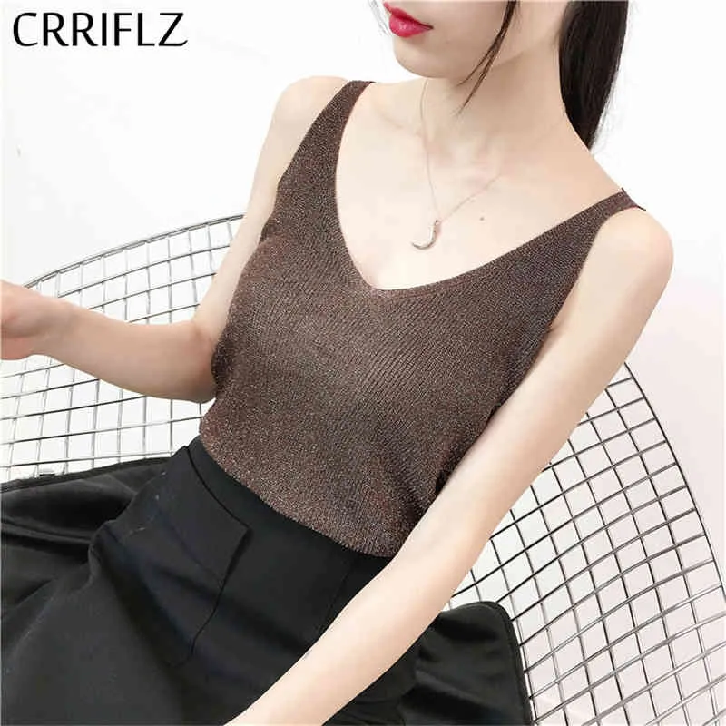 Zomer Solid Gebreide Tank Tops Dames Casual Bright Silk Backless Top Inside Crriiflz 210520