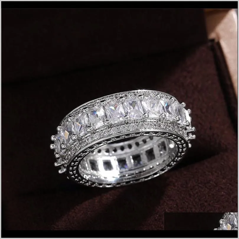 fashion white gold plated cubic zirconia round cut eternity ring for women and girls wedding engagement band jewelry rings