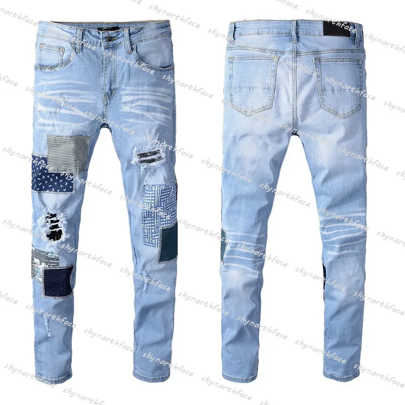 Męskie Designer Dżinsy Zgryzione Ripped Biker Slim Fit Motocykl Biker Dżinsowy Spodnie Ciasne spodnie Długie spodnie Mężczyźni Hip Hop Stretch Jeans 21SS