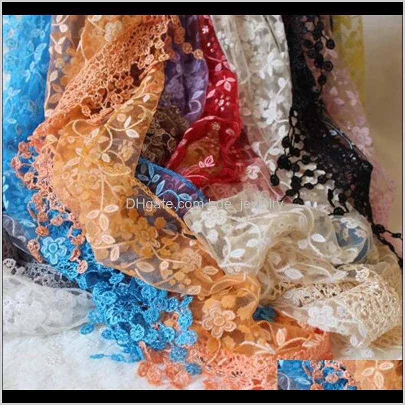 fashion women tassel lace grace ladies shawl work holiday solid color elegant hollow out printing width scarf scarves