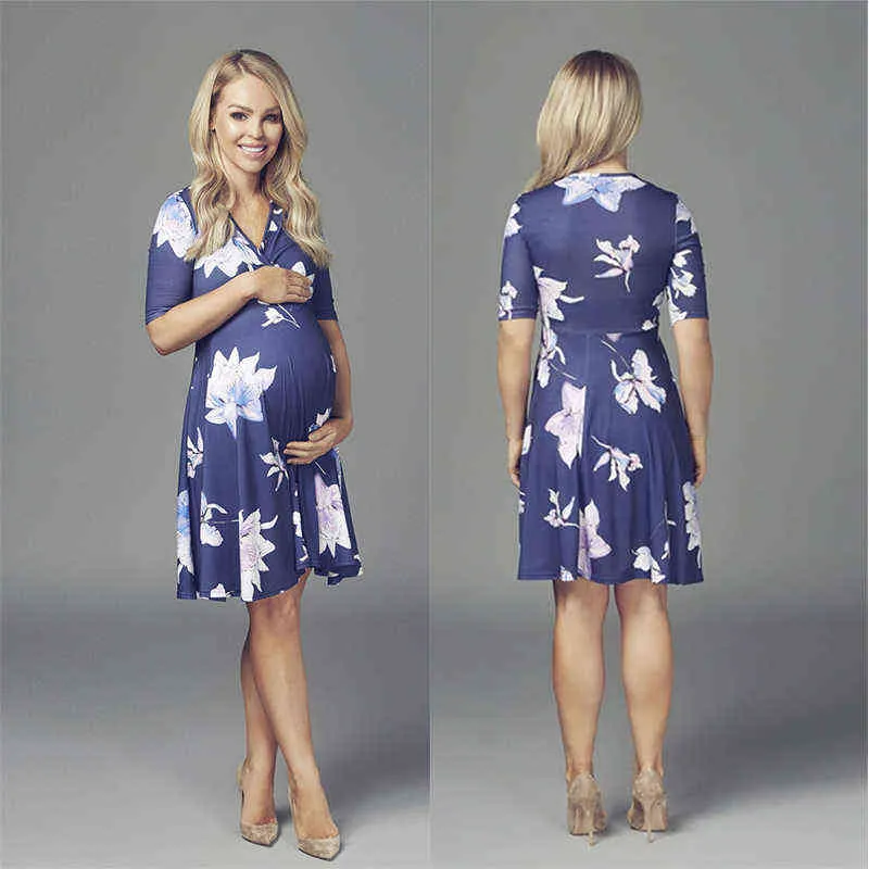 Lässiges Umstands-Stillkleid, Sommer-Blumendruck, Stillkleider, Schwangerschaftskleidung für schwangere Frauen, Fotoshootings, Prop G220309