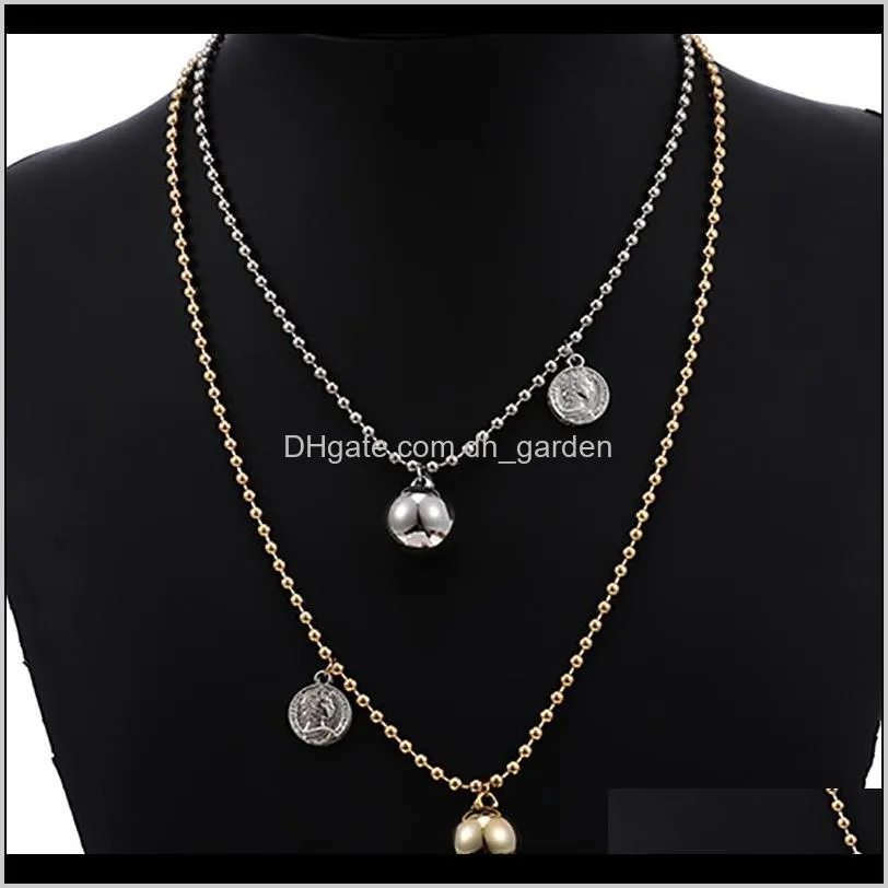 ZHINI Hip hop Oval Thick Chain Metal Ball Chain Necklaces for Women Gold Silver Color Ball Long Choker Necklace Wedding Jewelry