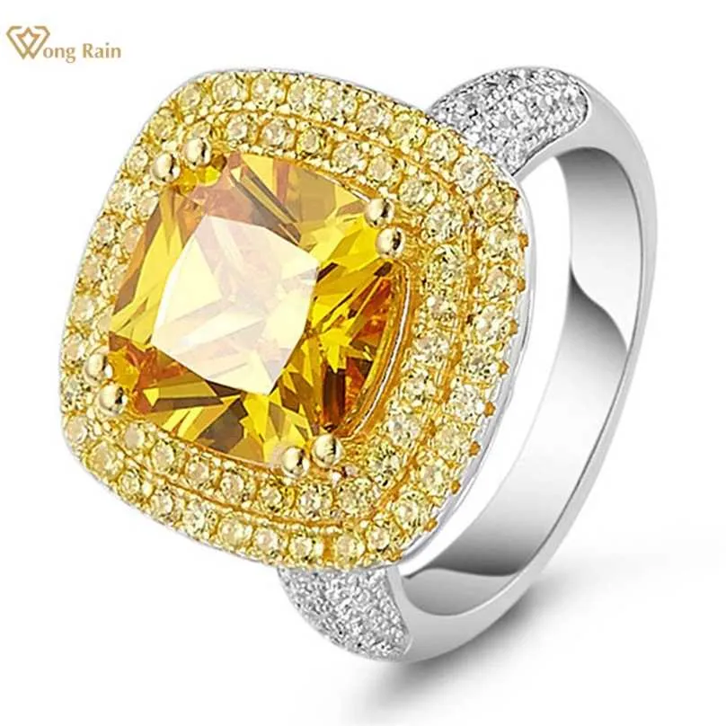 Wong Rain Luxus 100 % 925 Sterling Silber Citrin Diamanten Hochzeit Verlobung Cocktailparty für Frauen Ring Schmuck Großhandel 211217