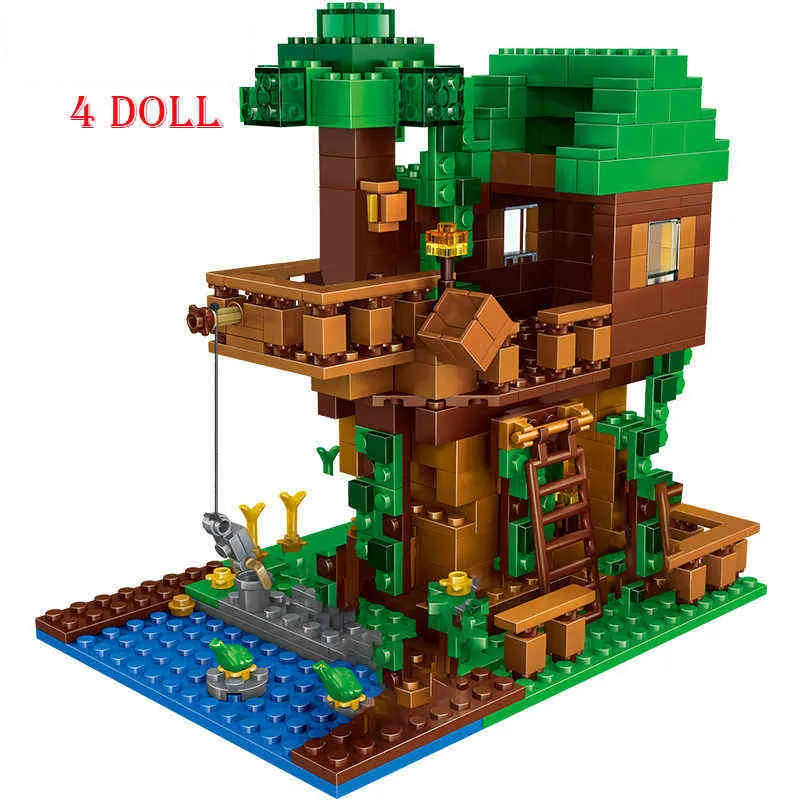 La casa del árbol pequeños juegos de bloques de construcción con figuras de acción de Steve compatibles con My World MinecraftINGlys juegos de juguetes para niños Y1130