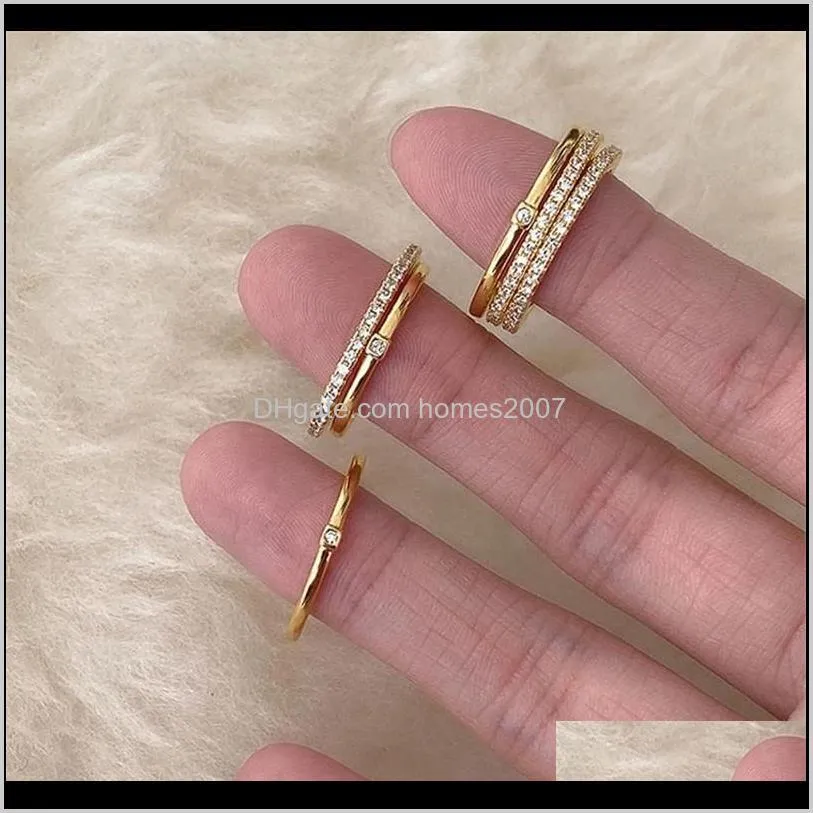 korea design geometric round chic shiny rhinestone gold color metal rings for women fashionable jewelry gifts wedding