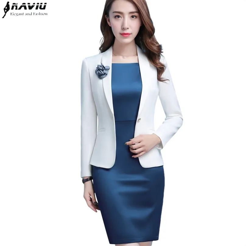 Professional Women White Blazer Spring Fashion Clothes Business Formal Jacket OL Office Lady Plus Size Work Wear 211006