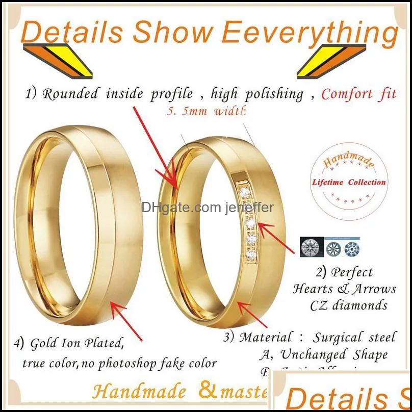 Love Alliance Gold Color marriage his and hers couple wedding rings set for men and women girls proposal Comfort fit Y0420