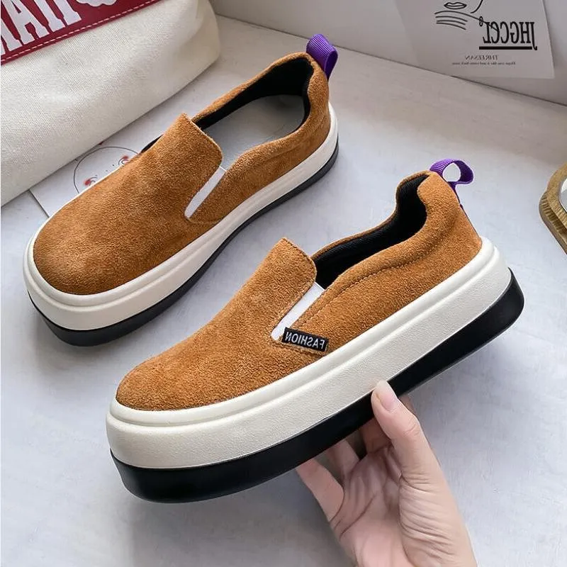 Luxo Sapatos de Pão Mulheres Nova Versão Coreana All-Match Leather Shoe Casual Solic Soled Student Board Sneakers Luxe Marque Femmes Chaussures A97