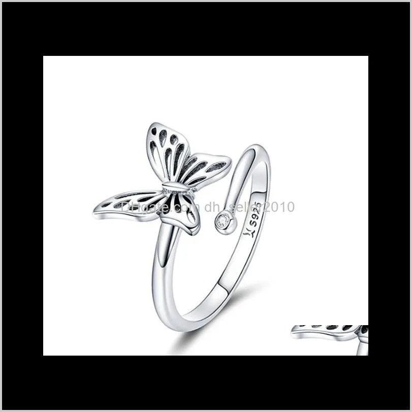 authentic 925 sterling silver vintage butterfly adjustable finger rings for women wedding engagement ring fashion jewelry scr448