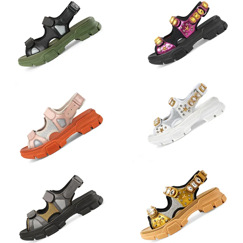 MEN SPORTS SANDALS Diamond Male Woman Leisure Fashion Leather Leather Outdoor Beach Shoes Platform Women Women Size حجم كبير 35-42-45 US4-US11