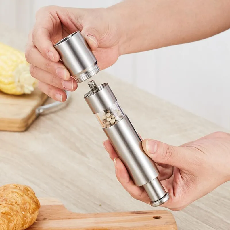 Stainless Steel Pepper Mill Grinder Thumb Push Salt Pepper Grinder Manual Pepper Mill Machine Spice Sauce Grinder LX3182