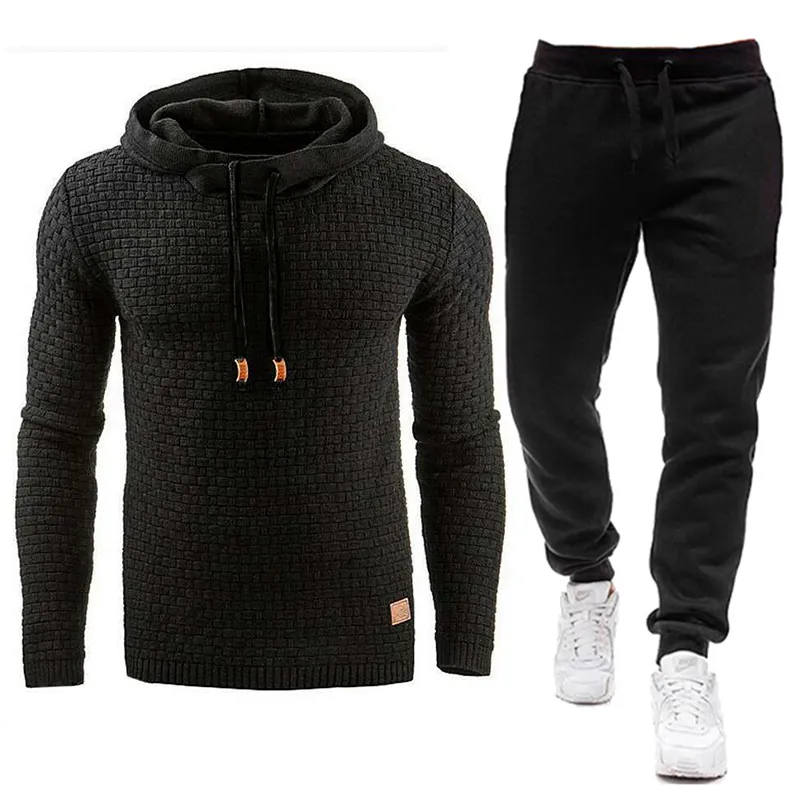 Cotton Mens Hoodie Sweat Suit Casual Sportswear Tracksuit Men Brand Male Solid Hooded Sweatshirt+Pants Set S-5XL