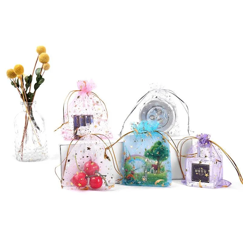 Pouches, Display Jewelry100Pcsmoon Star Organza Small Christmas Dstring Gift Bag Charm Jewelry Packaging Bags & Pouches 7X9 9X12Cm Drop