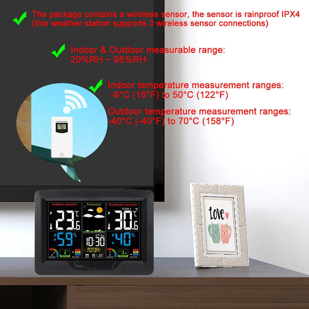 Thermomètre Hygromètre Digital intérieur extérieur baromètre avec capteur à  distance de la station météo Horloge murale - Chine Hygromètre Digital,  Digital de l'humidité