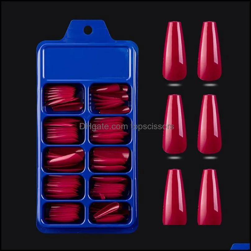 100Pcs/Box Acrylic Candy Color Full Cover False Nail Tips Long Coffin Fake Nails Extension DIY Art Tool1