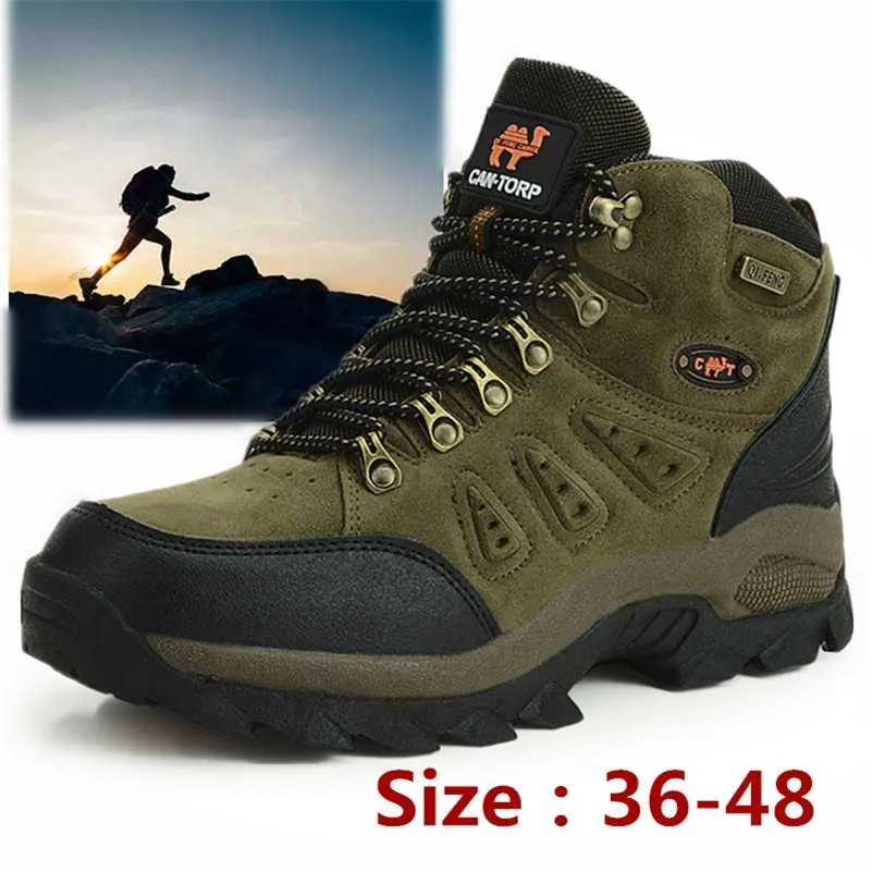 Tamanho grande 48 botas de caminhada masculino verão inverno ao ar livre pele quente antiderrapante moda calçado feminino meninos trabalho ao ar livre bota de tornozelo outono 220120