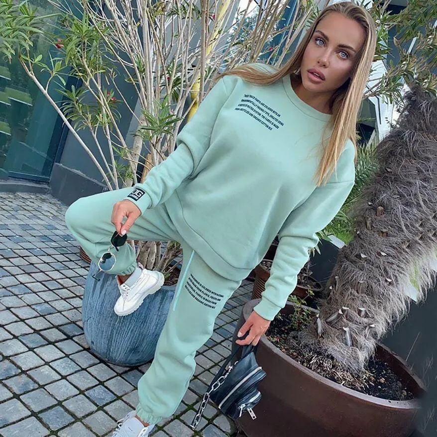 European American Women's Tracksuits Vår och Höst Mode Tryckt Sweater Casual Two-Pites Suit