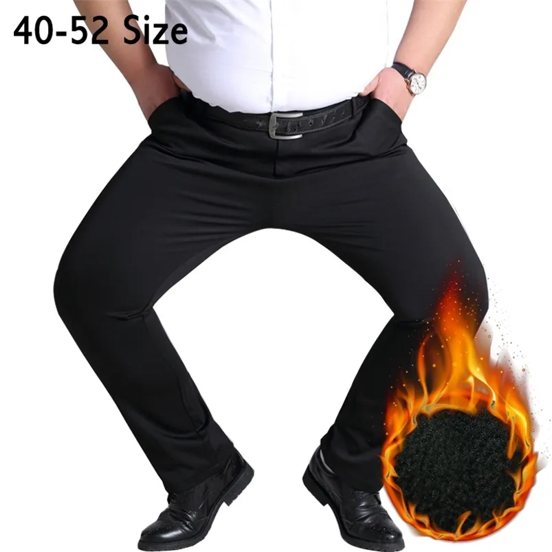 Hiver hommes pantalons décontractés épaissi polaire chaud affaires droit Stretch pantalon noir marine grande taille 44 45 48 50 52 210715