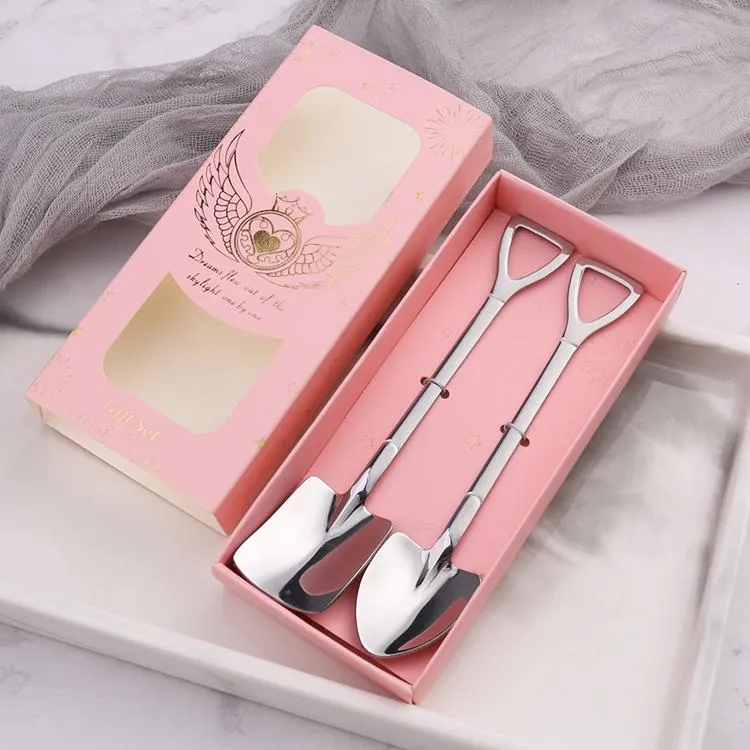 Stainless Steel Coffee Spoon Stirring Spoons Spade Shape Creative Dessert Spoon Watermelon Spoon Kitchen Dining Tableware Gift LLS692