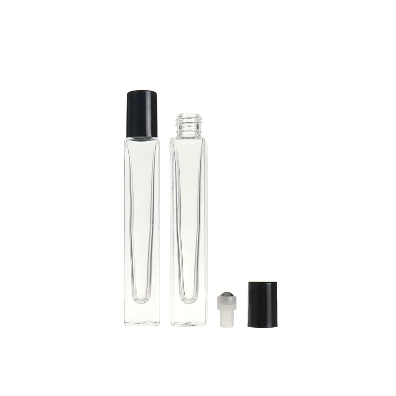 10ml Empty Pen Square Clear Glass Roll on Bottle with gold cap stainless steel roller ball for  oil Perfume