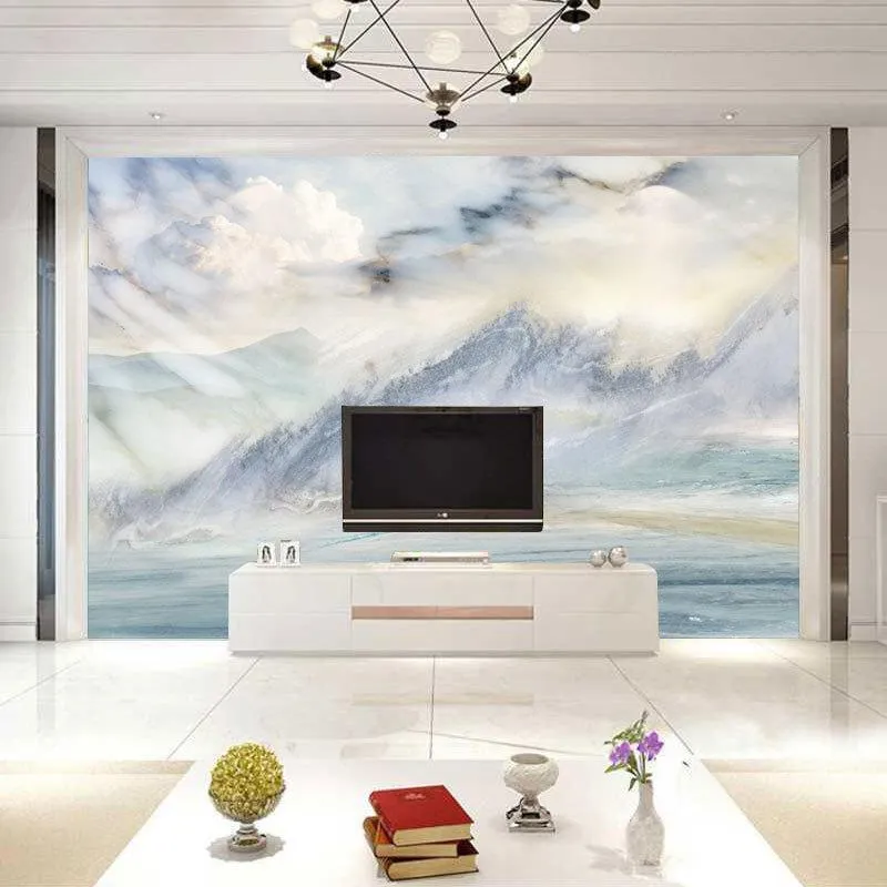 壁紙ブルーシアン大理石テレビ背景壁紙ヨーロッパのリビングルーム映画ステレオ壁画