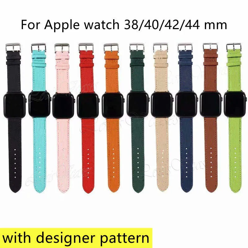 2021 Fashion Watchbands Strap Watch Band 41mm / 45mm 42mm / 38mm / 40mm / 44mm Iwatch 2 3 4 5 6 7 Band Designer Läderarmband Stripes Drop