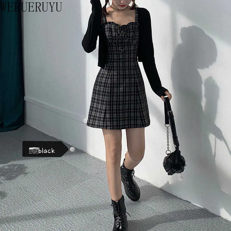 WERUERUYU Women Summer Dress Retro Plaid Strappy Sleeveless Backless High Waist Slim Fit Dresses Mini Dress Girl Vacation 210608