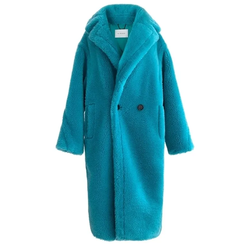 本物の毛皮のコート女性冬のスーツの襟の長い自然テディベアの毛皮のコートオーバーコート211122