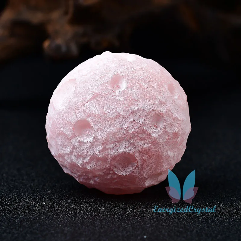 Rose Kartz Księżyc Kształt Crytek Sence Reiki Healing Ball Meditation Decor Crystal Ball Display