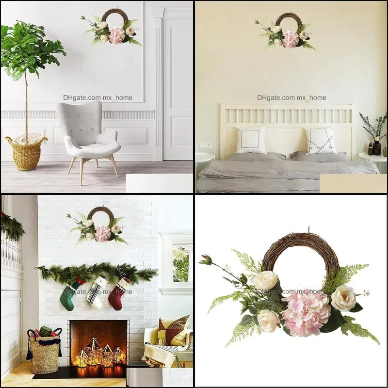 Decorative Flowers & Wreaths Handmade Artificial Flower Wreath White Rose Hydrangea Wall Wedding Front Door Bedroom Garden Home Decor